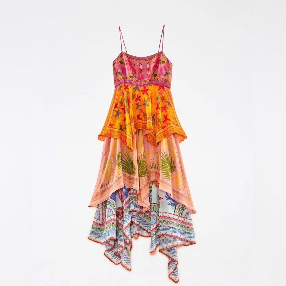 FARM RIO Floral Mixed Scarves Layered Midi Dress NWT
